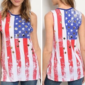 USA Flag Tank Top. Color: Multi/ Red, White, Blue & Gold.